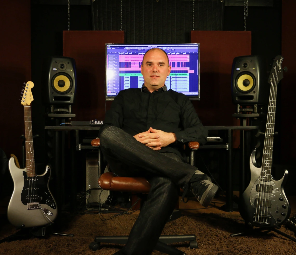 rodney in his studio working on his music