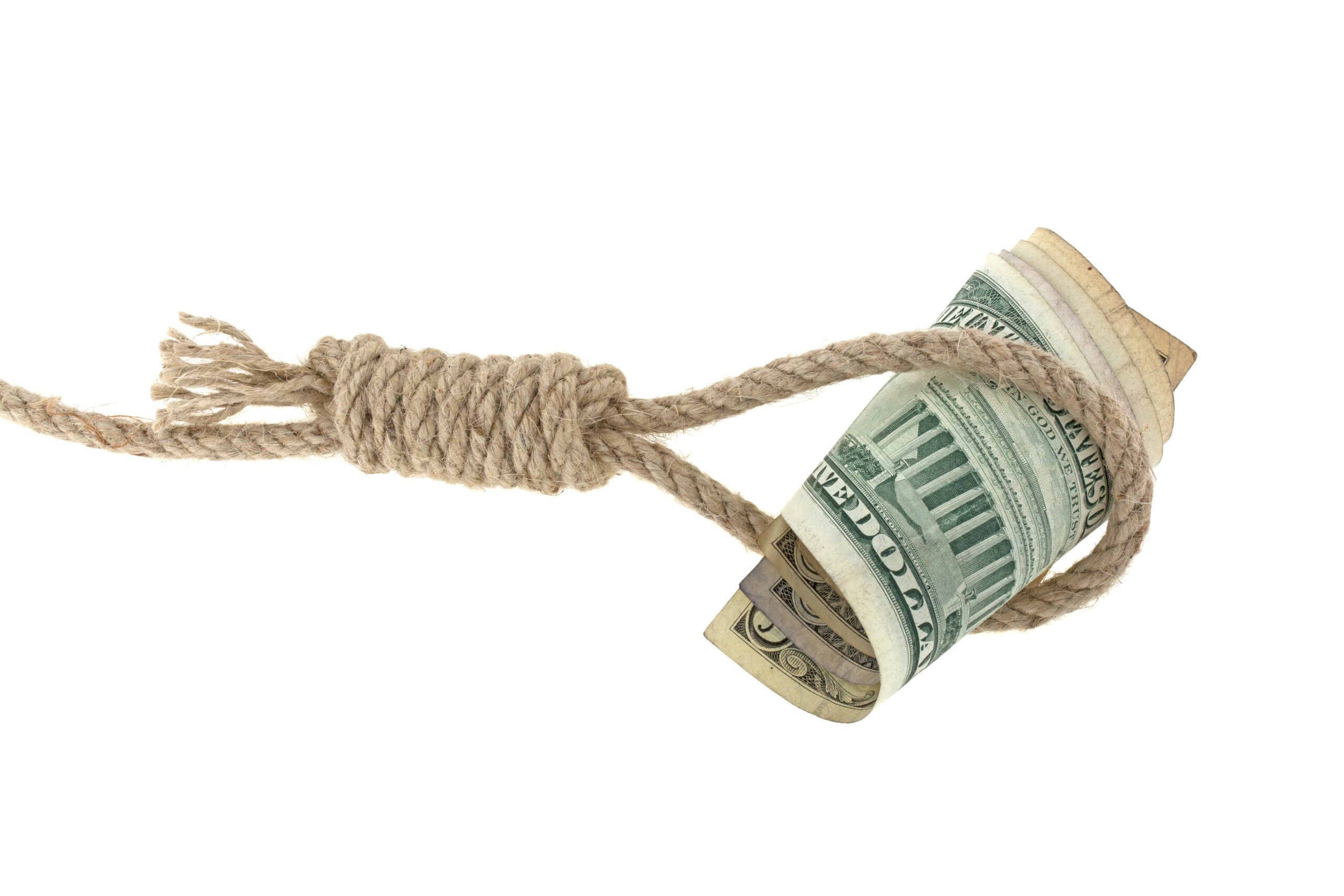 loop made of linen rope money is isolated on white background