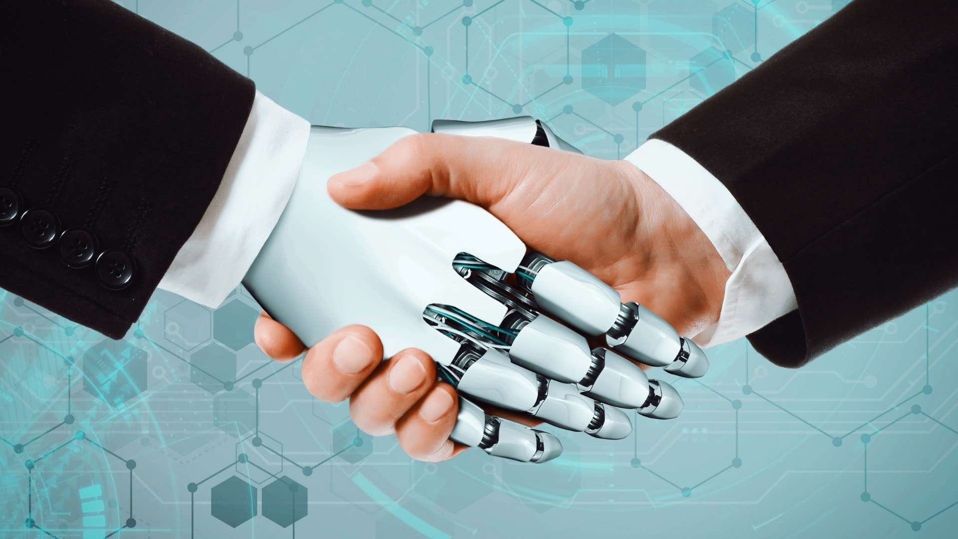 AI and human doing a handshake
