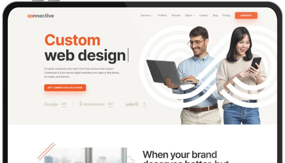 connective web design showing on a tablet